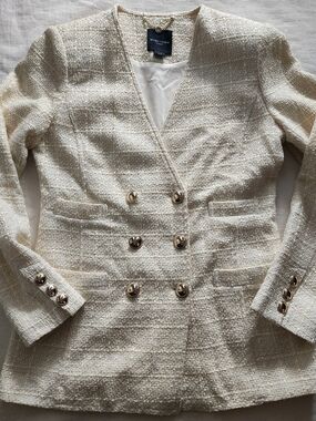 Marciano by Guess Cream Tweed Double-Breasted Blazer with Gold Buttons Size 6